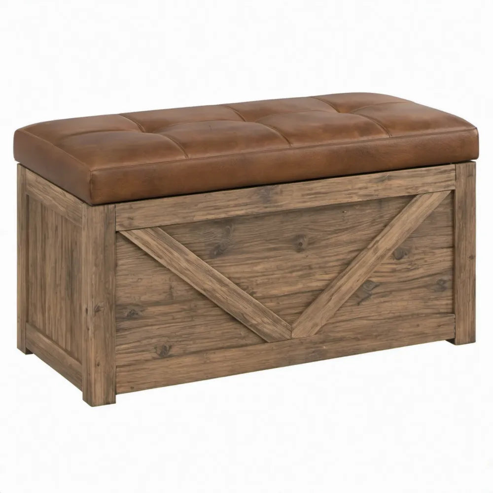 Opbergbank met zitkussen 100 x 40 x 45 cm Bruin/Naturelbruin Grenenhout en PU-kunstleer