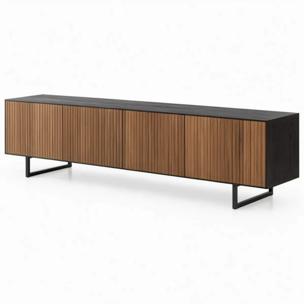 TV-meubel met 4 deuren 200 x 40 x 50 cm Bruin/Zwart MDF en staal