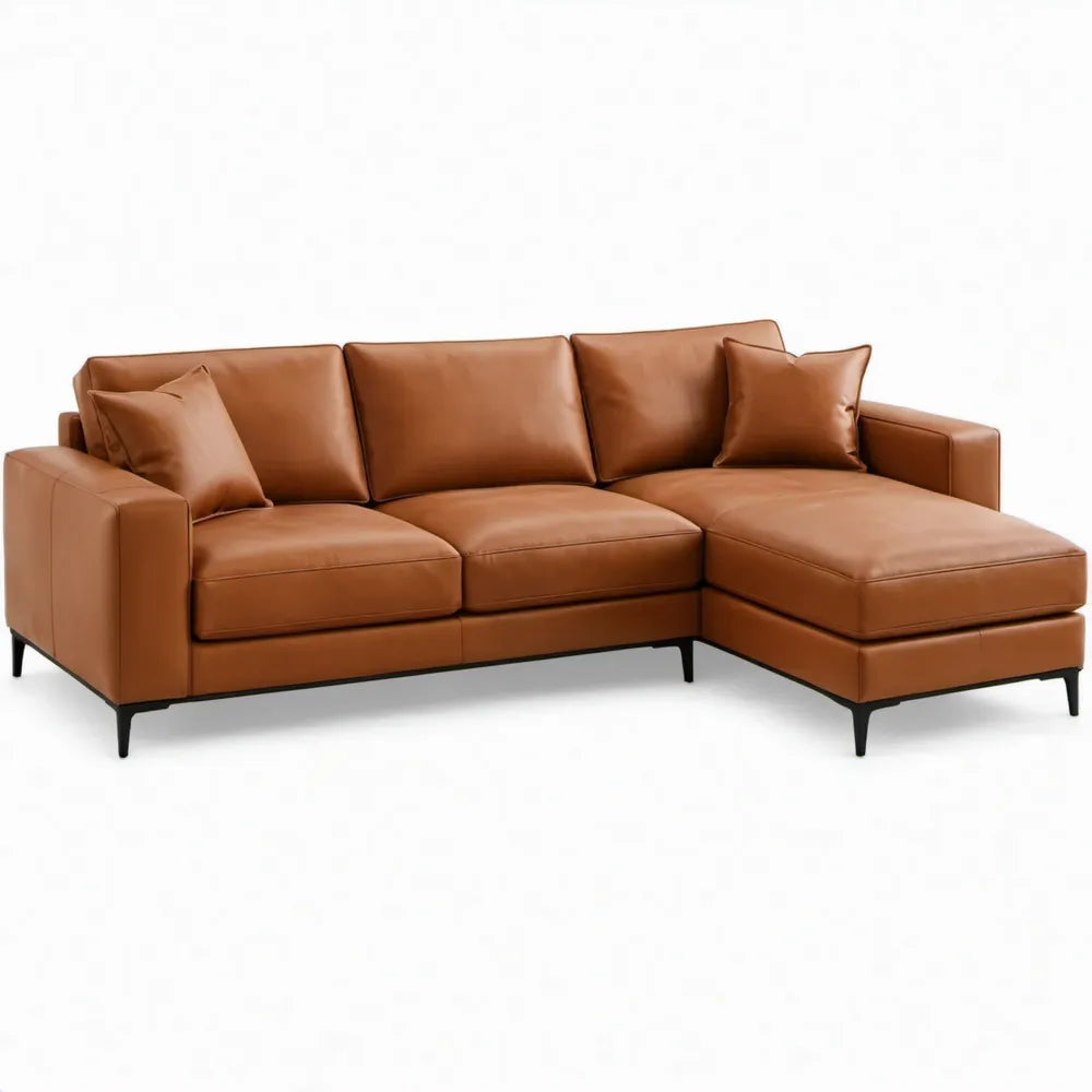 Hoekbank met chaise longue rechts 260 x 160 x 85 cm Cognacbruin PU-kunstleer