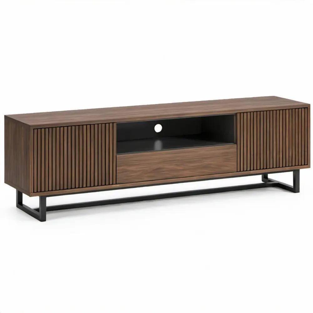 TV-meubel met 2 deuren, lade en open vak, 180 x 40 x 55 cm, walnootbruin/zwart