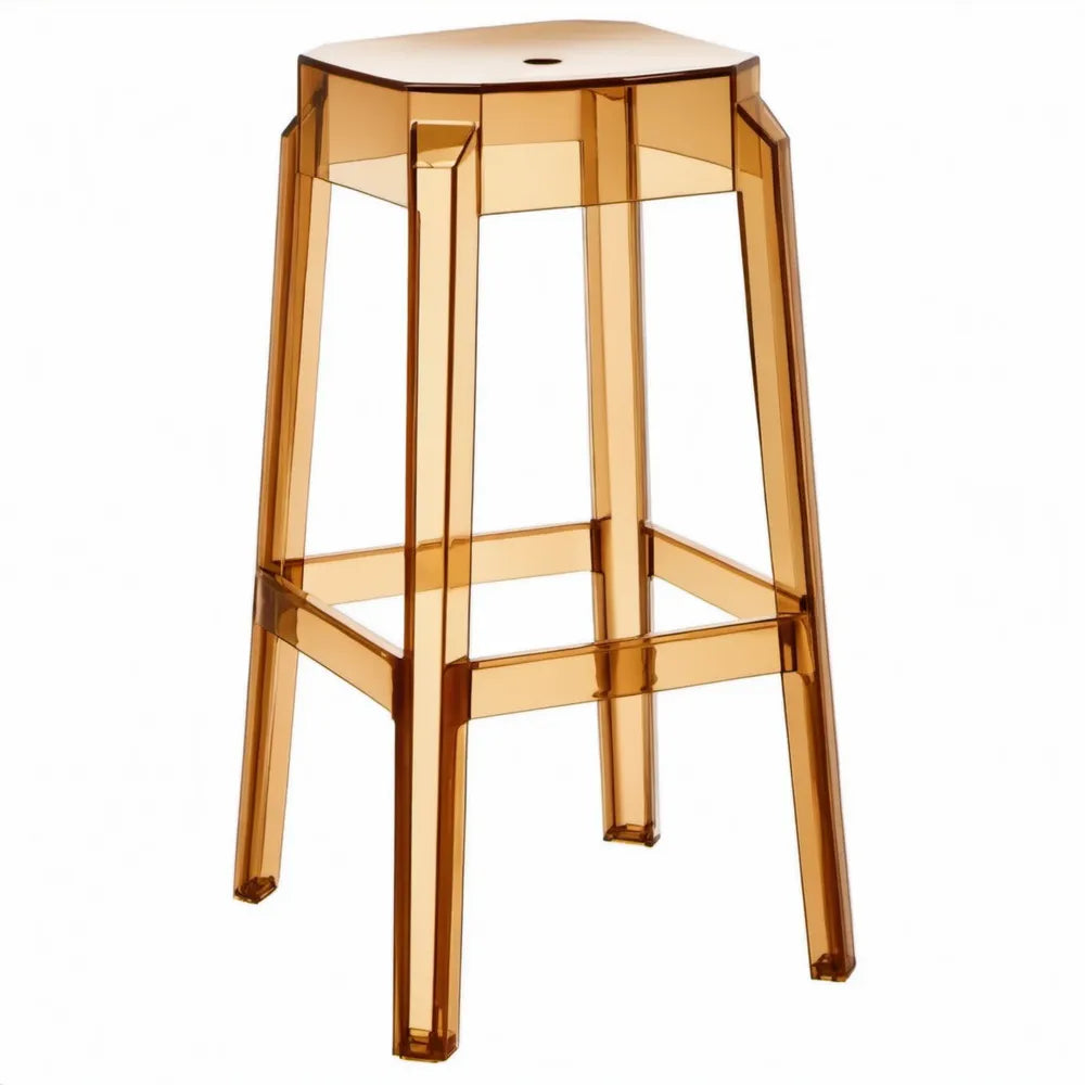 Transparante amberkleurige kruk van polycarbonaat, 35 x 35 x 75 cm