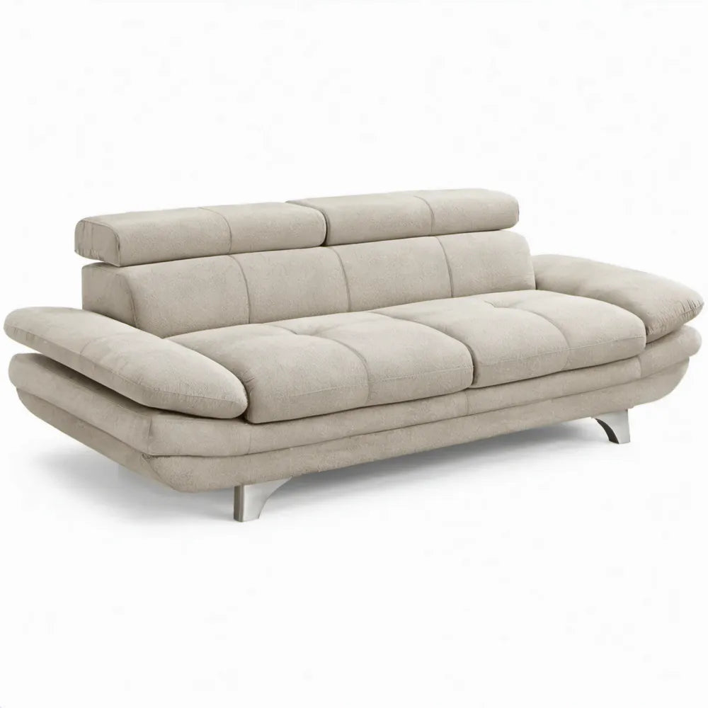 Driezitsbank met verstelbare hoofdsteunen, 220 x 100 x 92 cm, beige