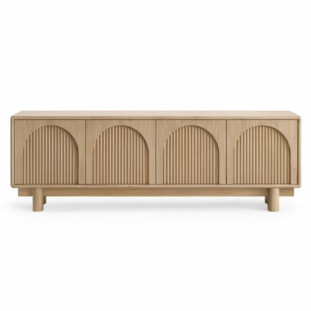 TV-meubel met 4 greeploze deuren 180 x 40 x 55 cm Naturel Eiken MDF met eikenfineer