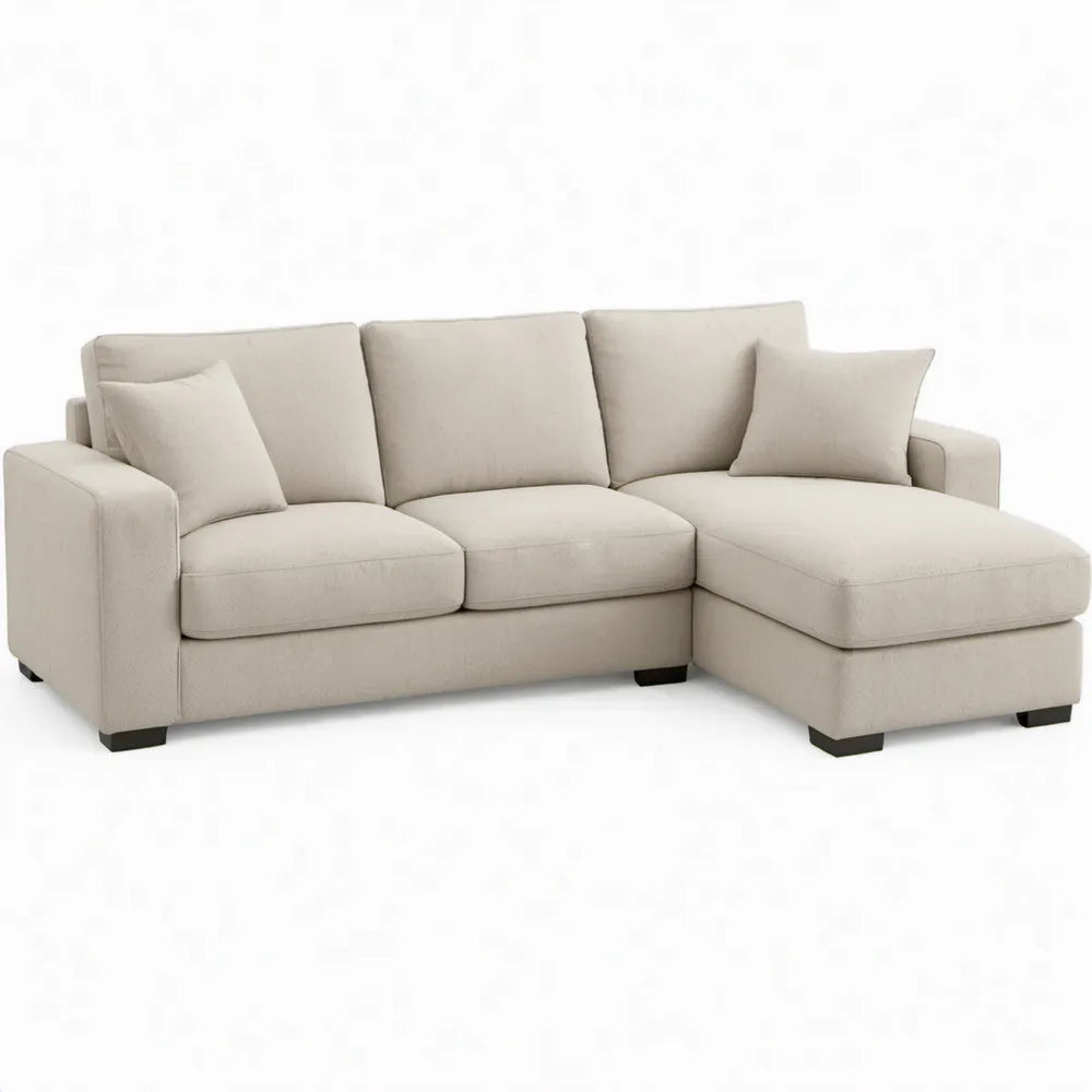 Beige hoekbank met chaise longue rechts, 250 x 160 x 85 cm
