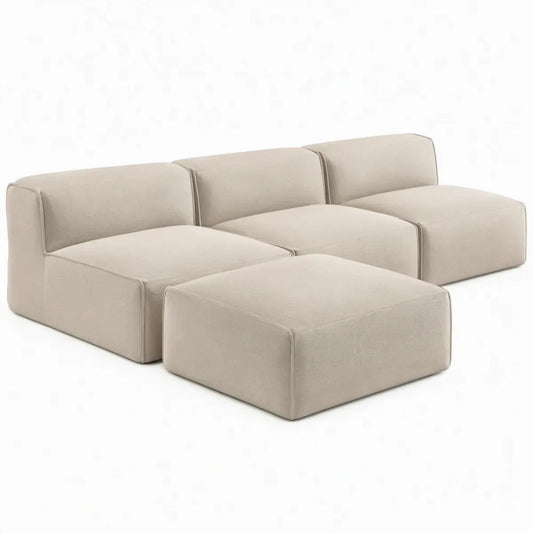 Modulaire 4-delige zitopstelling met voetenbank, 300 x 100 x 70 cm, Beige, polyester