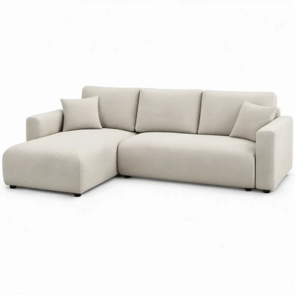 L-vormige hoekbank met chaise longue links, 260 x 160 x 85 cm, crème