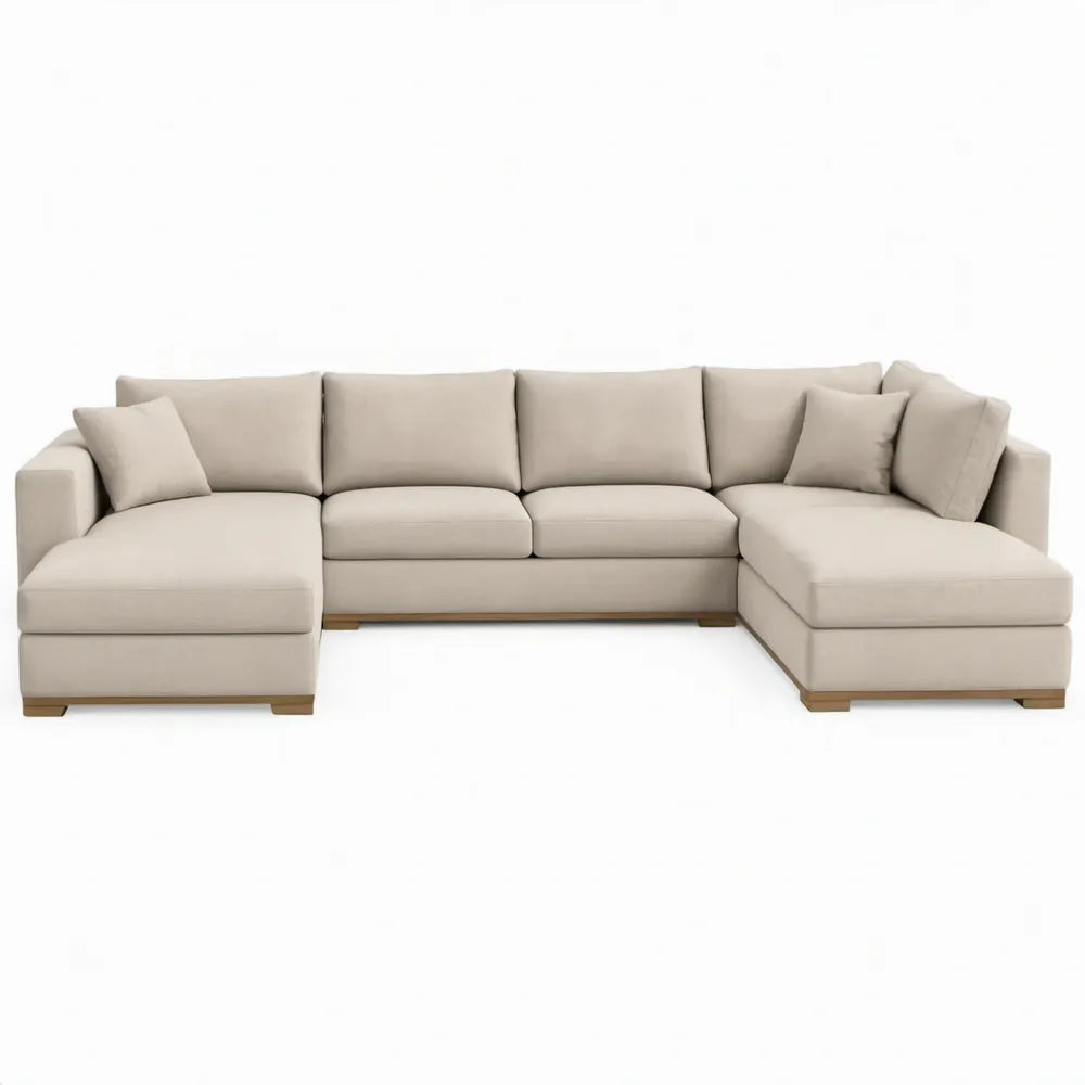 Beige U-vormige hoekbank met 2 chaise longues, 5 zitplaatsen, 340 x 160 x 85 cm