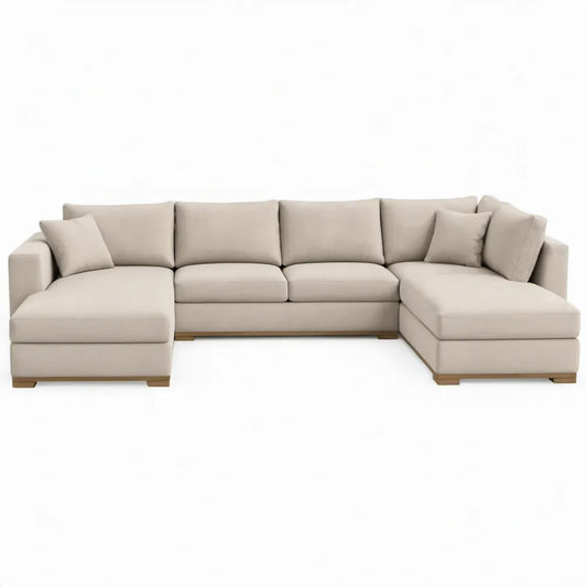Beige U-vormige hoekbank met 2 chaise longues, 5 zitplaatsen, 340 x 160 x 85 cm