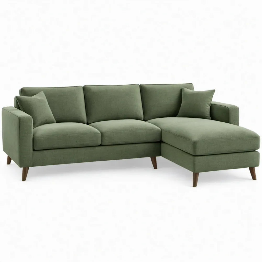 3-zits hoekbank met chaise longue rechts 230 x 150 x 85 cm olijfgroen fluweel