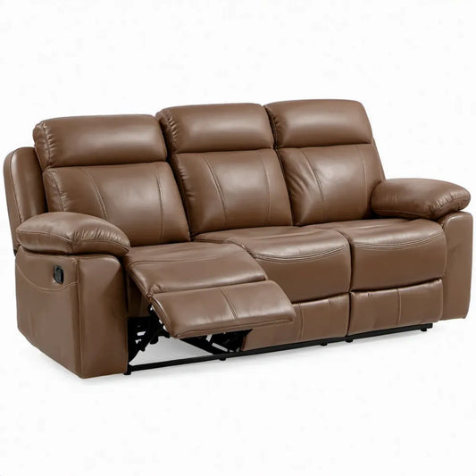 Bruine handmatig verstelbare 3-zits relaxbank van PU-leer, 205 x 94 x 102 cm