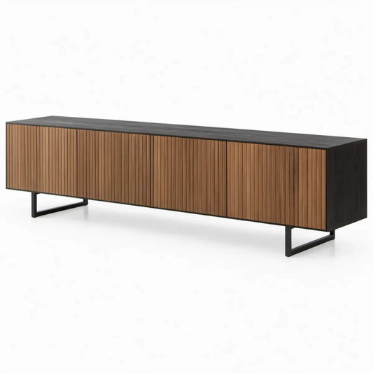TV-meubel met 4 deuren 200 x 40 x 50 cm Bruin/Zwart MDF en staal