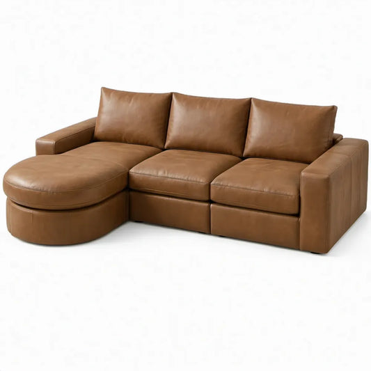 L-vormige hoekbank met linker chaise longue 260 x 160 x 85 cm – Cognacbruin PU-kunstleer, 3-zits