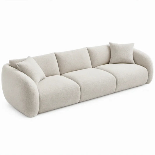 Gebogen 3-zitsbank van bouclé polyester, crème, 240 x 100 x 75 cm