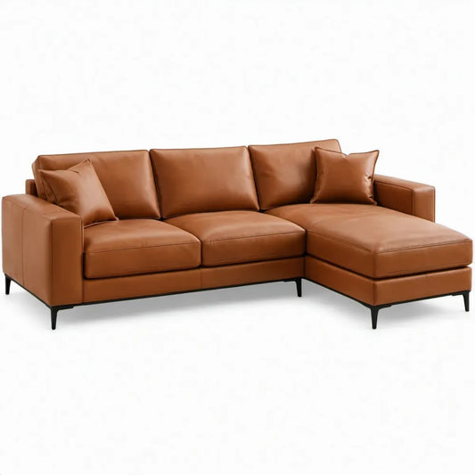 Hoekbank met chaise longue rechts 260 x 160 x 85 cm Cognacbruin PU-kunstleer