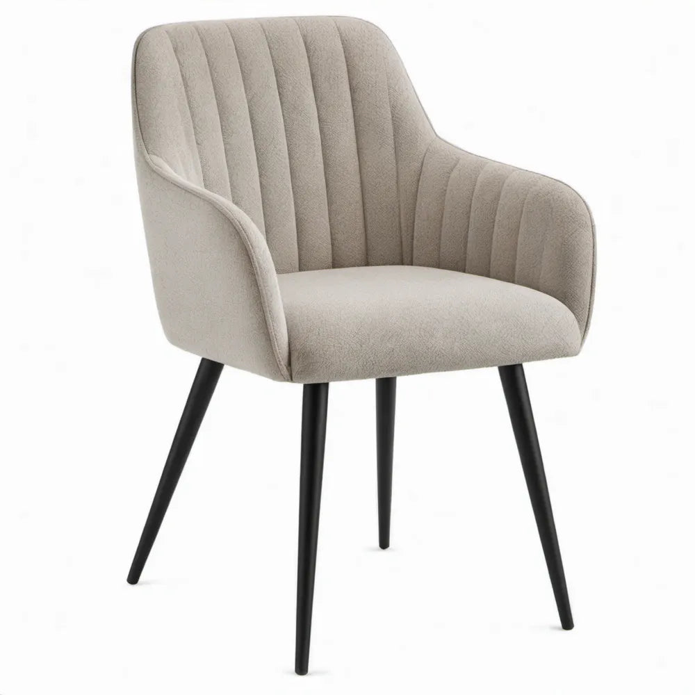 Eetkamerstoel met armleuningen 59 x 62 x 84 cm beige bouclé polyester met zwarte stalen poten