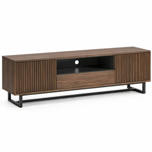 TV-meubel met 2 deuren, lade en open vak, 180 x 40 x 55 cm, walnootbruin/zwart