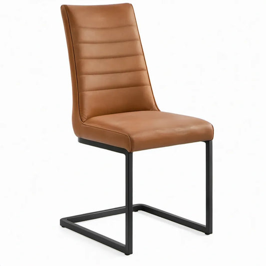 Eetkamerstoel Cognac/Zwart met PU-kunstleren Bekleding en Stalen Sledeframe, 45 x 58 x 97 cm