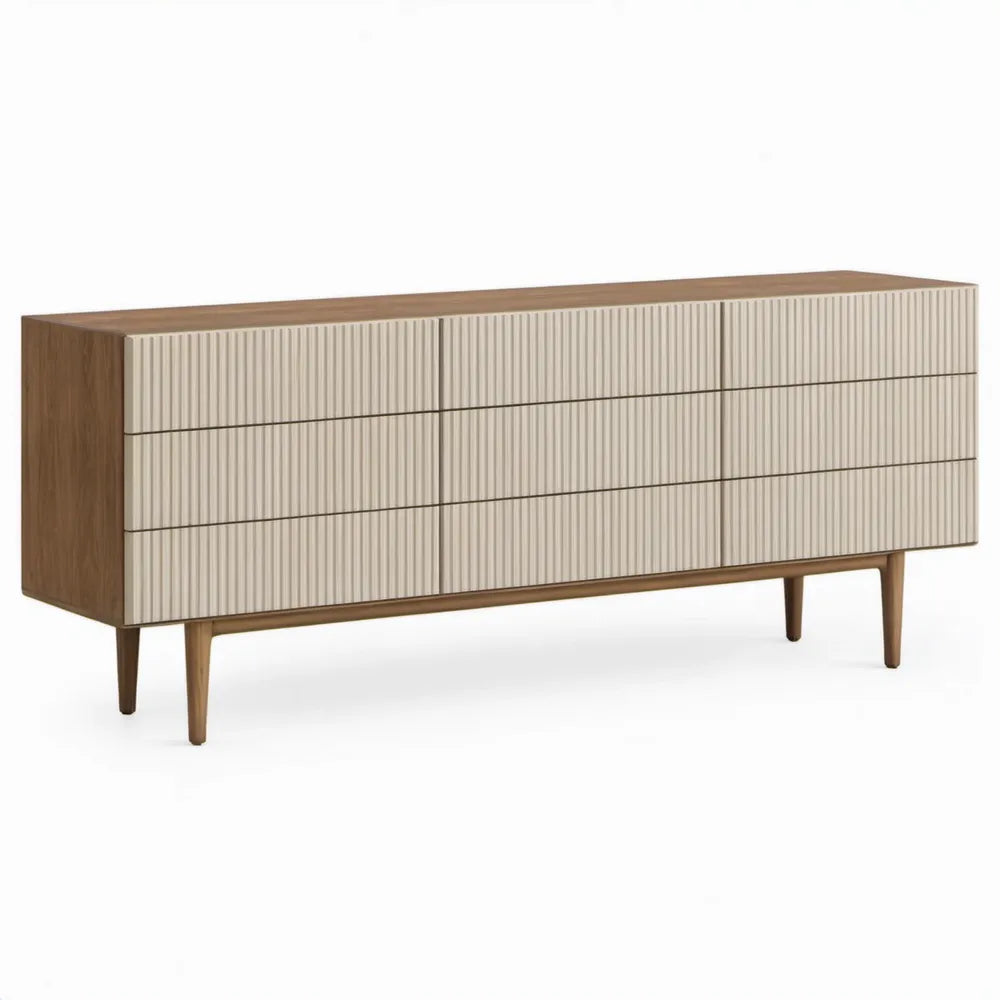TV-meubel met 6 lades, 160 x 40 x 75 cm, beige en walnootkleurig