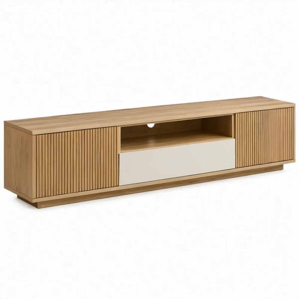 TV-meubel met 2 deuren en 1 lade, 180 x 40 x 50 cm, eiken/beige, MDF met eikenfineer