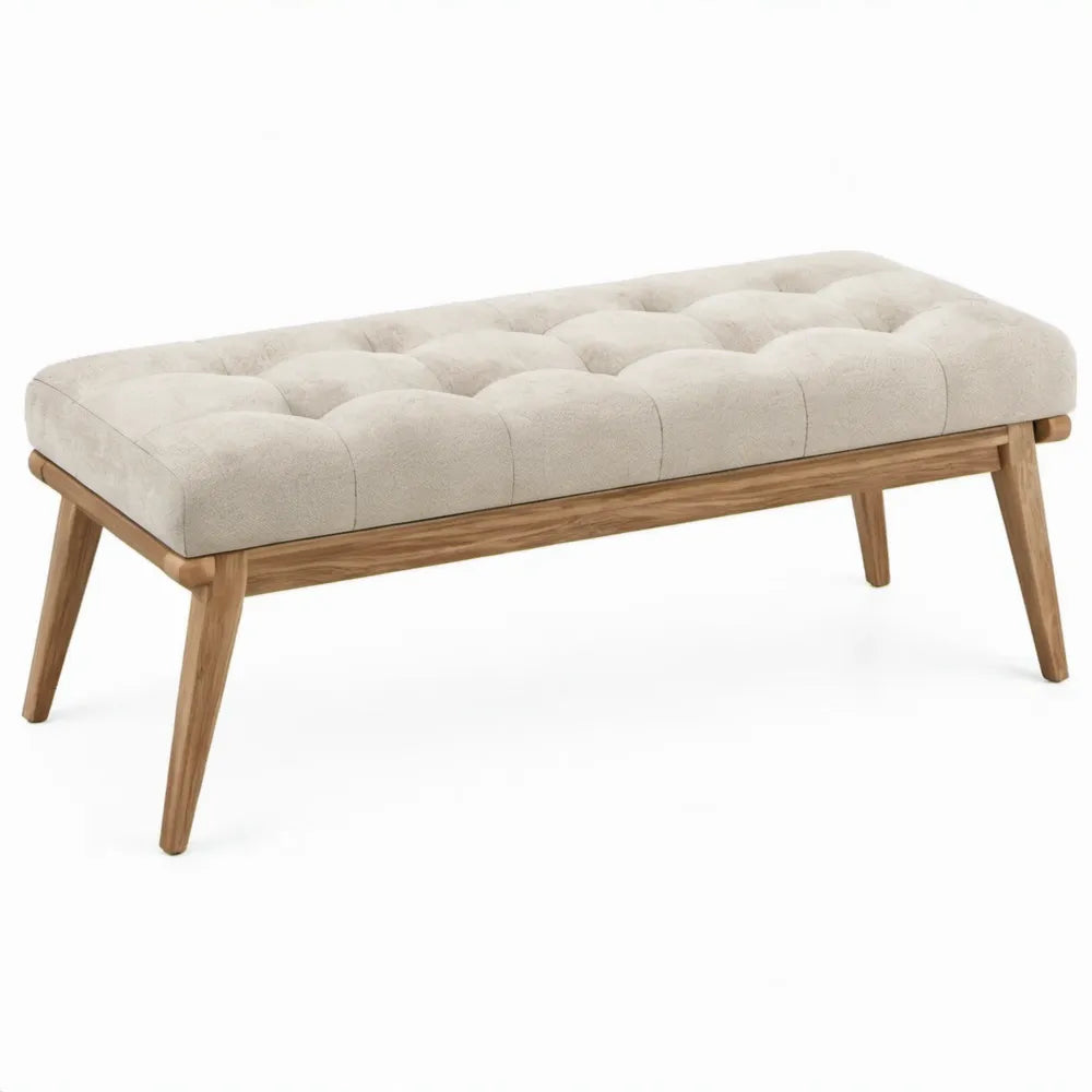 Gestoffeerde halbank 120 x 40 x 45 cm Beige met poten van massief rubberhout