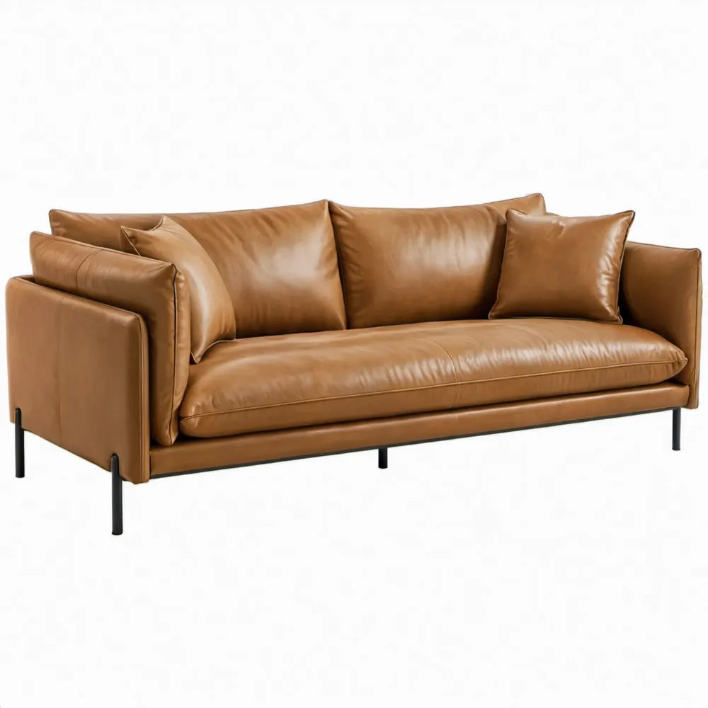 3-zitsbank 220 x 90 x 85 cm cognacbruin met PU-kunstleer en zwarte stalen poten