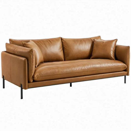 3-zitsbank 220 x 90 x 85 cm cognacbruin met PU-kunstleer en zwarte stalen poten