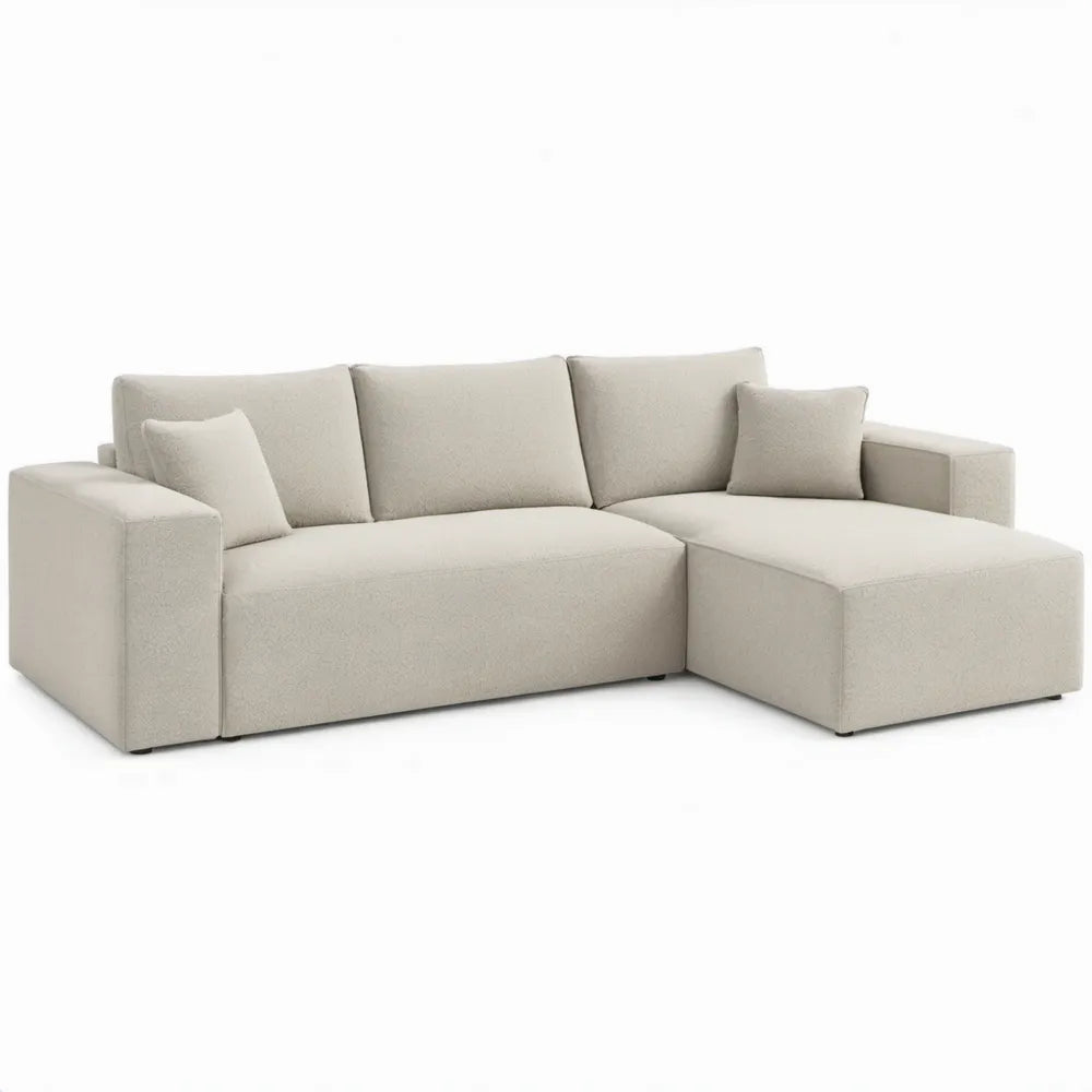 Crèmekleurige hoekbank met chaise longue rechts 230 x 160 x 85 cm, polyester