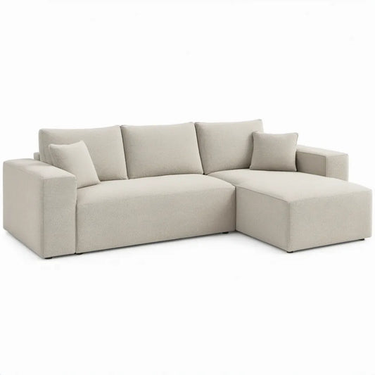 Crèmekleurige hoekbank met chaise longue rechts 230 x 160 x 85 cm, polyester