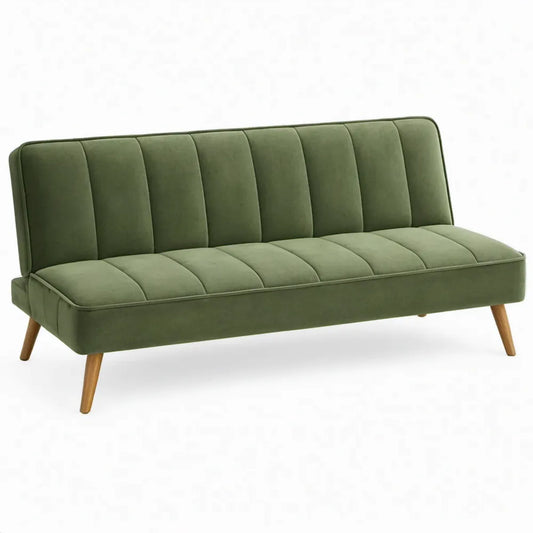 3-zitsbank 180 x 78 x 80 cm olijfgroen fluweel met naturelbruine houten poten