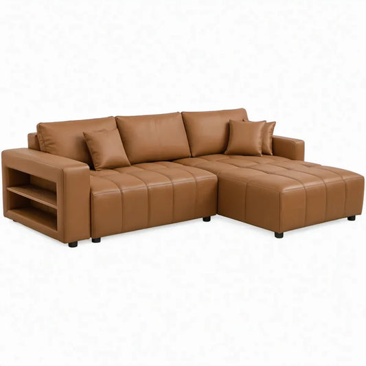 Rechtszijdige hoekbank met chaise longue 270 x 160 x 85 cm van cognackleurig PU-kunstleer