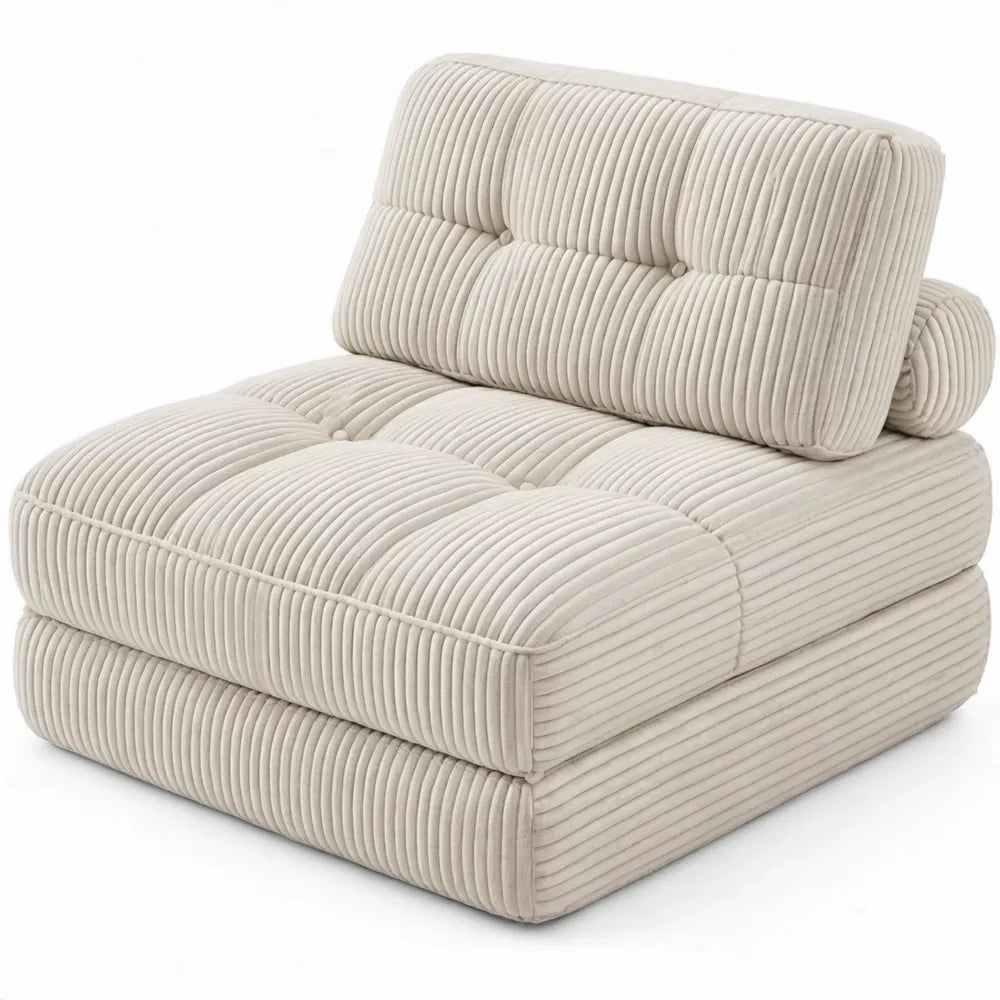 Modulaire loungestoel van crèmekleurig ribfluweel, 100 x 100 x 70 cm