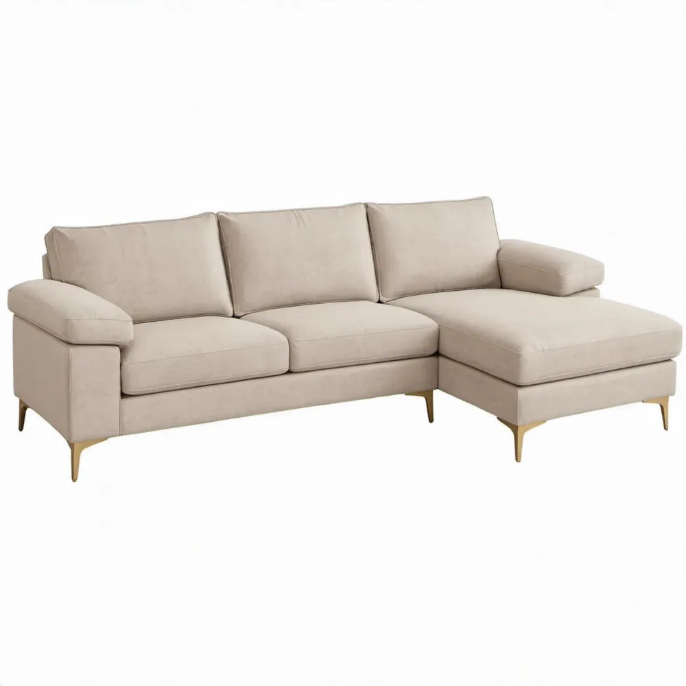 Beige L-vormige hoekbank met chaise longue rechts, 250 x 160 x 85 cm