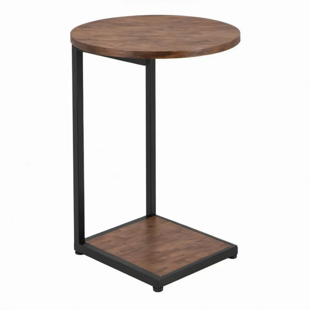 Ronde bijzettafel met onderblad 40 x 40 x 60 cm Bruin/Zwart