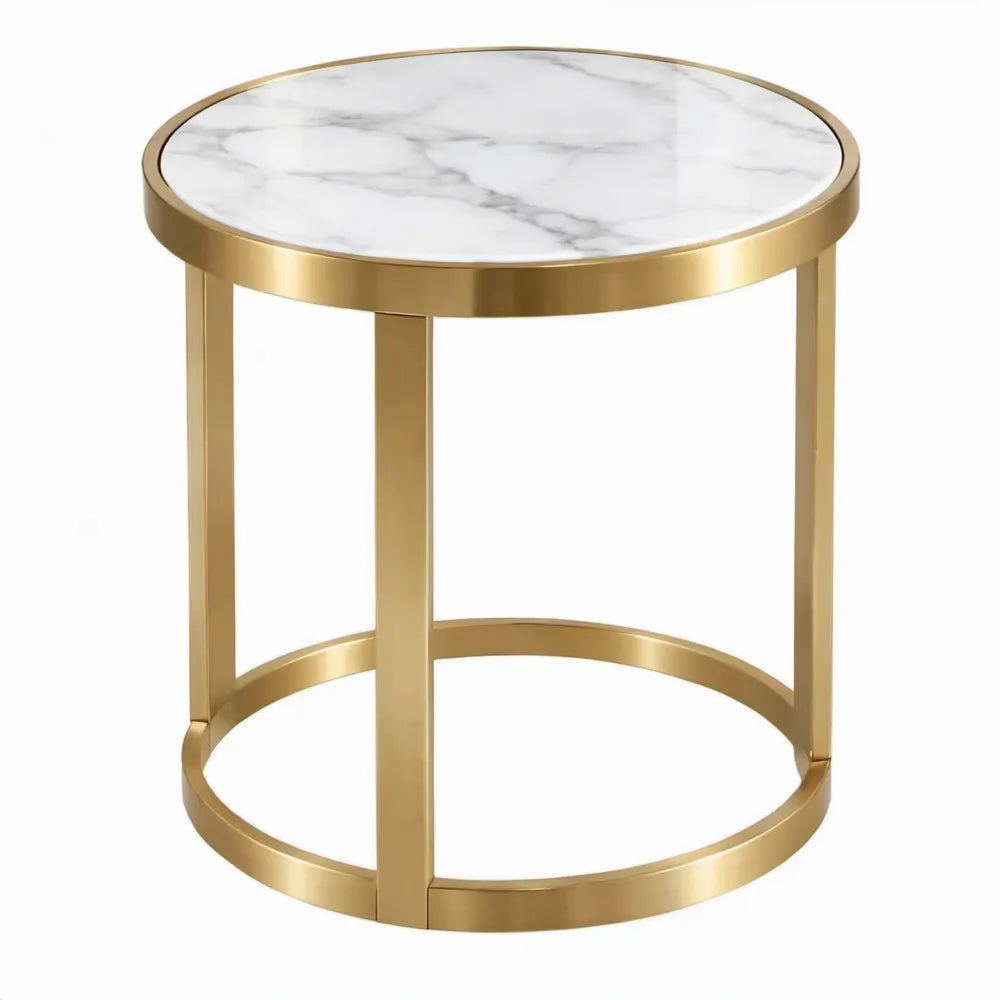 Ronde bijzettafel Ø45 x 55 cm wit met goudkleurig stalen frame en marmerlook